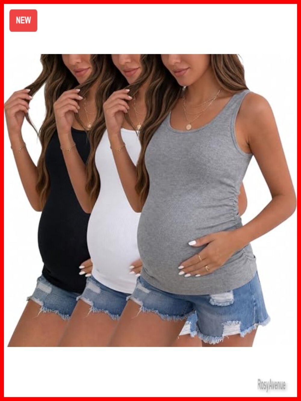Maternity Tank Tops Ribbed Stretch Ruched Side Sleeveless Pregnancy Layering 3